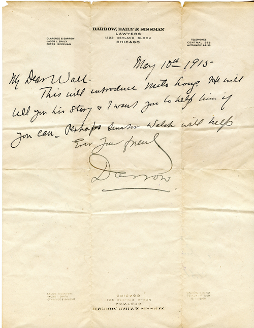 Clarence Darrow to Mr. Watt, May 10, 1915