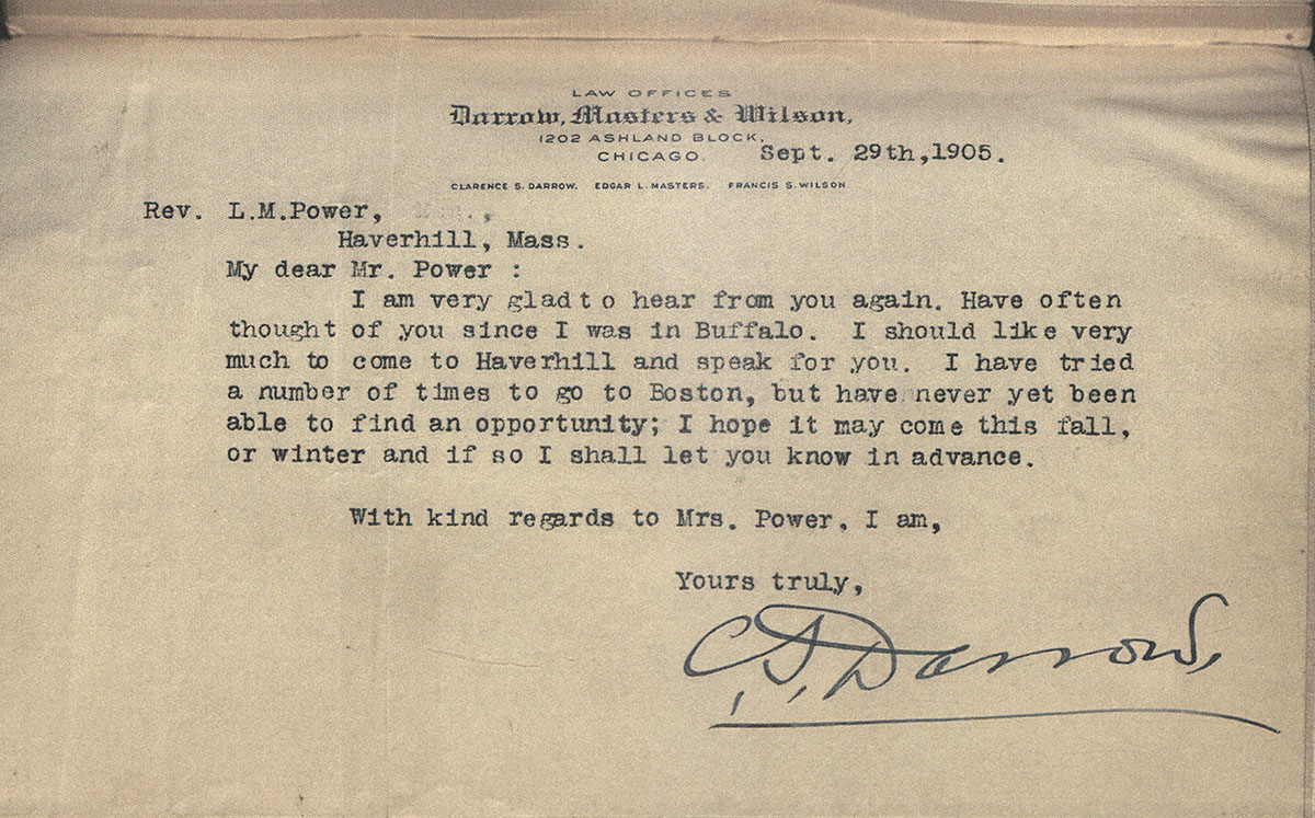 Clarence Darrow to Reverend L. M. Powers, Sep 25, 1905