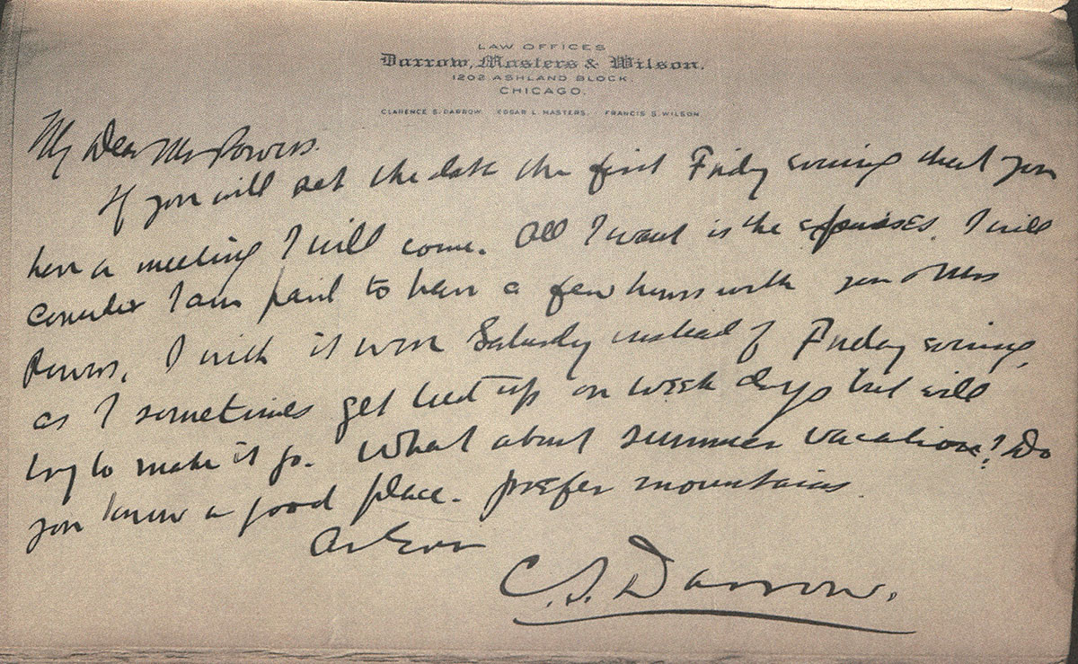 Clarence Darrow to Reverend L. M. Powers, Unknown