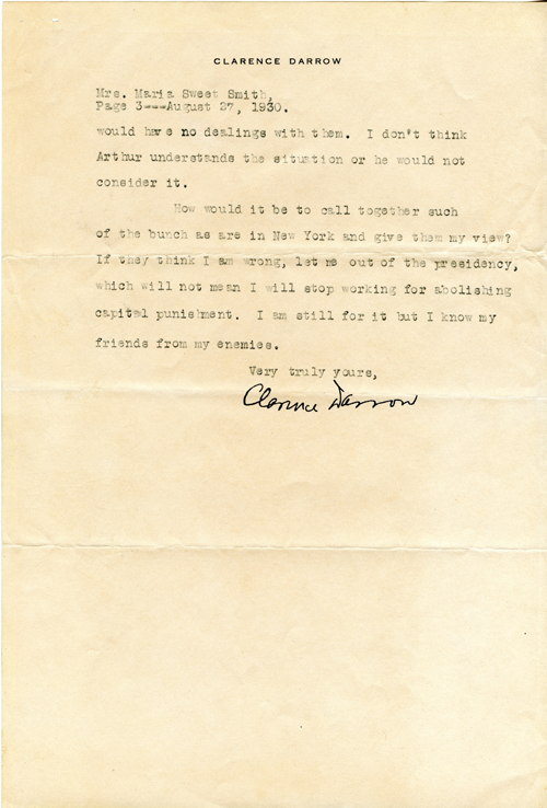 Clarence Darrow to Marie Sweet Smith, Aug 27, 1930 page three