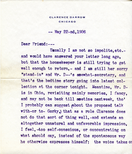 Ruby Darrow to Gifford Ernest, May 22, 1936 page one
