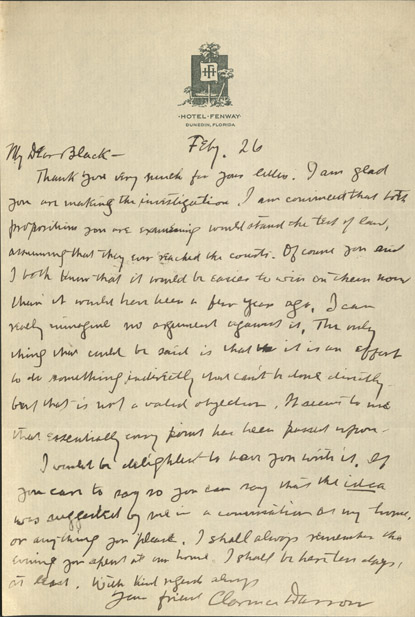 Image 1 of letter from   Clarence Darrow to   Forrest R. Black