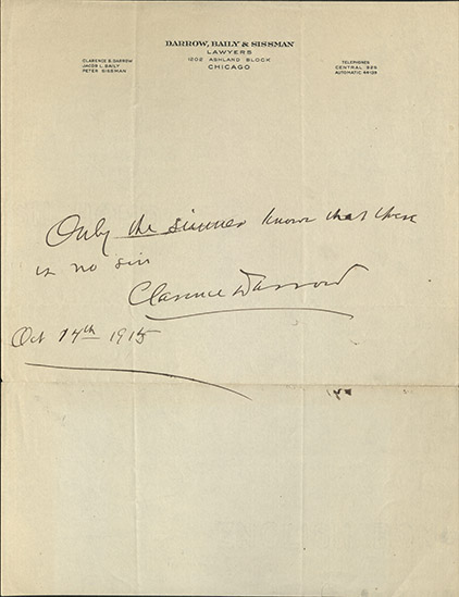 Image 1 of letter from   Clarence Darrow to   Glen Walton Blodgett