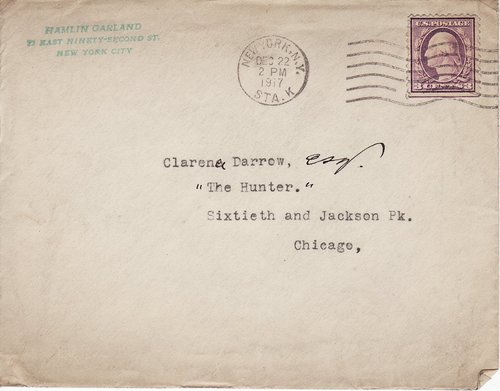 Hamlin Garland to Clarence Darrow, December 21, 1917, envelope