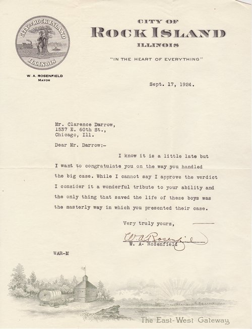 W. A. Rosenfield to Clarence Darrow, September 17, 1924