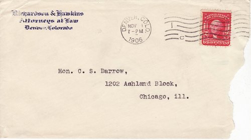 Edmond F. Richardson to Clarence Darrow, November 1, 1906, envelope front