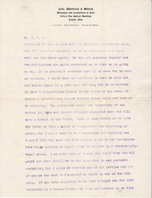 Brand Whitlock to Clarence Darrow, February 11, 1903, page two