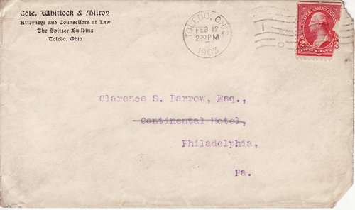 Brand Whitlock to Clarence Darrow, February 11, 1903, envelope front