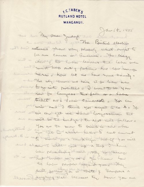 Charles Russell to Clarence Darrow, January 18, 1906, page one