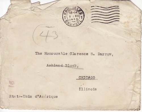 Brand Whitlock to Clarence Darrow, November 19, 1923, envelope front