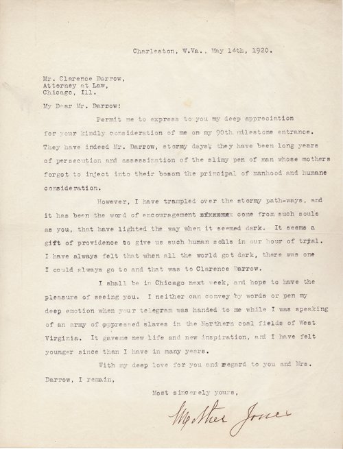Mother Jones to Clarence Darrow, May 14, 1920
