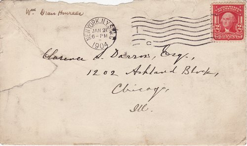 William Dean Howells to Clarence Darrow, January 27, 1904, envelope
