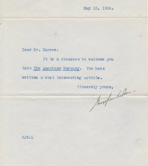 George Jean Nathan to Clarence Darrow, May 12, 1924