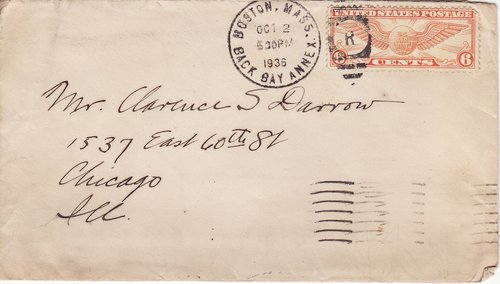 Fred Hamerstrom to Clarence Darrow, October 2, 1936, envelope