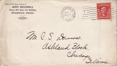 John Mitchell to Clarence Darrow, May 5, 1905, envelope