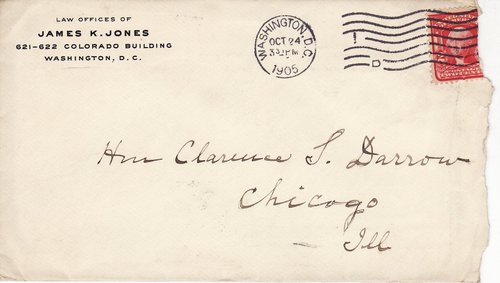 James K. Jones to Clarence Darrow, October 24, 1905, envelope