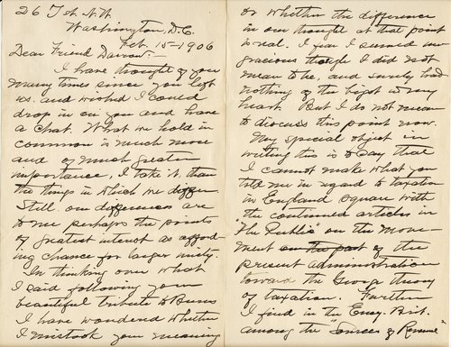 Alex Kent to Clarence Darrow, February 15, 1906, page one