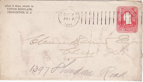 Upton Sinclair to Clarence Darrow, September 23, 1905, envelope front
