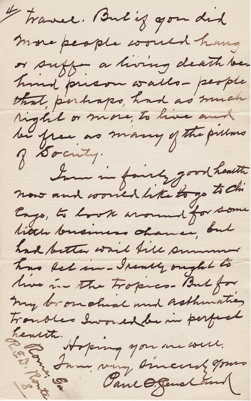Paul O. Stensland to Clarence Darrow, March 10, 1918, page four