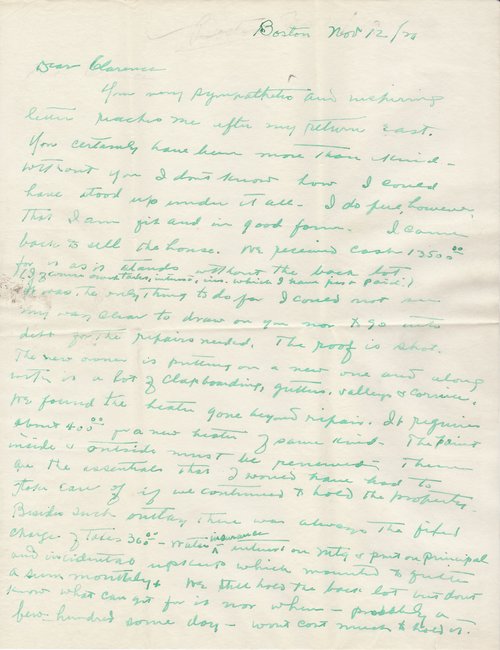Fred Hamerstrom to Clarence Darrow, November 12, 1929, page one