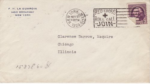 F. H. La Guardia to Clarence Darrow, November 25, 1933, envelope