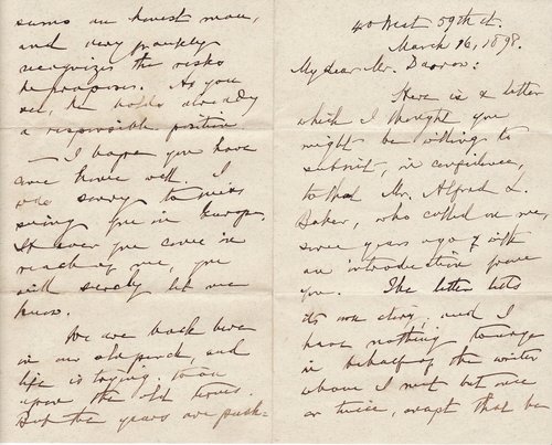 William Dean Howells to Clarence Darrow, March 16, 1898, page one