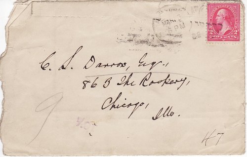 William Dean Howells to Clarence Darrow, March 16, 1898, envelope