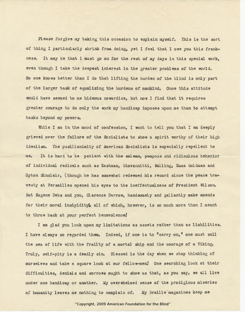 Helen Keller to Clarence Darrow, August 8, 1931, page two