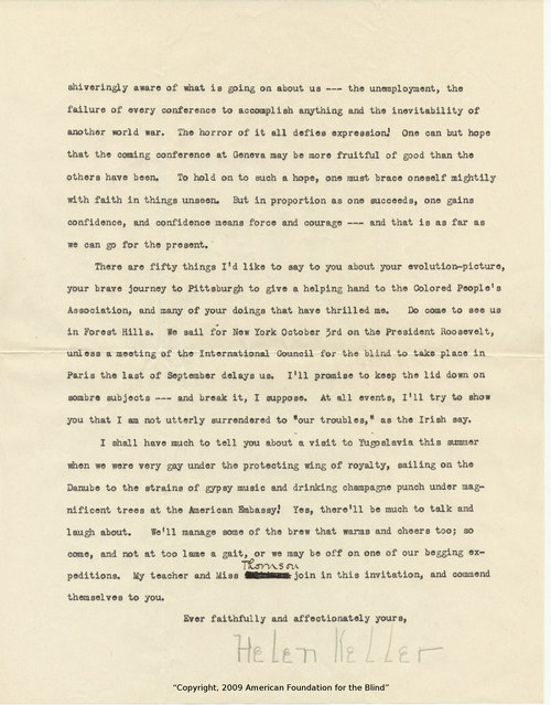 Helen Keller to Clarence Darrow, August 8, 1931, page three