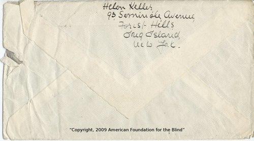 Helen Keller to Clarence Darrow, August 8, 1931, envelope, back