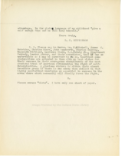 D. C. Stephenson to Clarence Darrow, June 10, 1930, page two