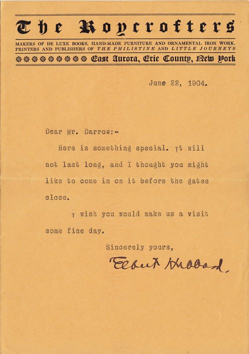 Elbert Hubbard to Clarence Darrow, June 21, 1904