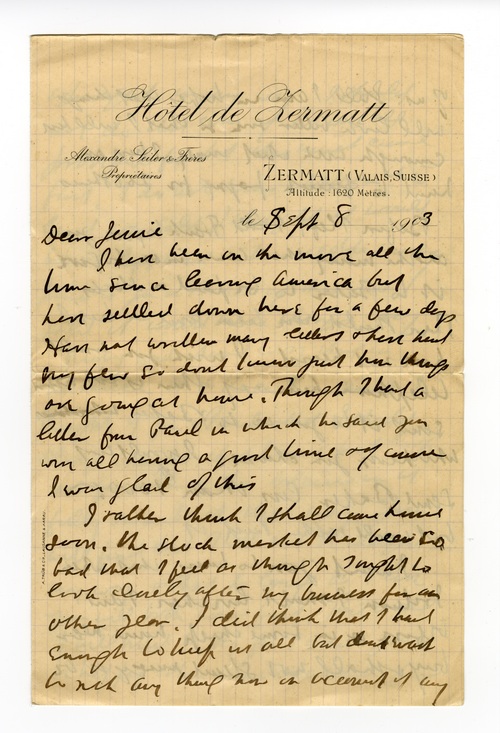 Clarence Darrow to Jessie Ohl Darrow, September 8, 1903 page one