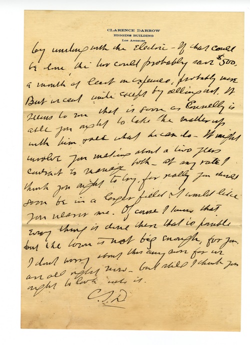 Clarence Darrow to Paul Darrow, August 9, 1911 page two