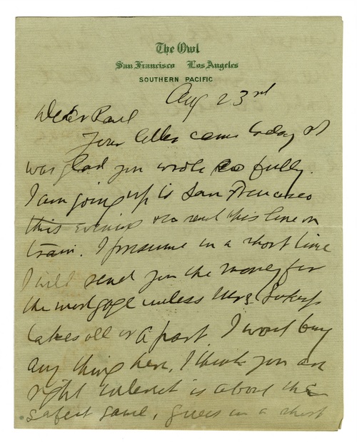 Clarence Darrow to Paul Darrow, August 23, 1911, page one