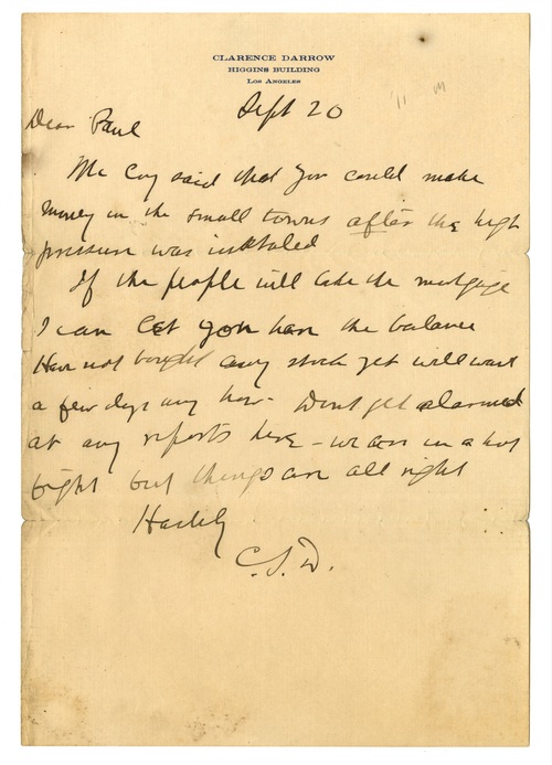 Clarence Darrow to Paul Darrow, September 20, 1911