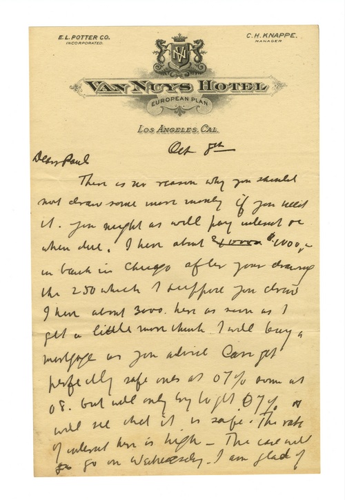 Clarence Darrow to Paul Darrow, October 8, 1911, page one