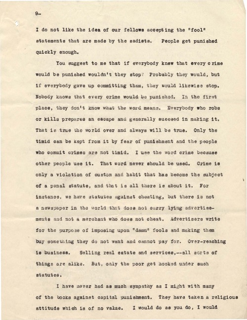 Clarence Darrow to William Ewing, January 23, 1928, page nine