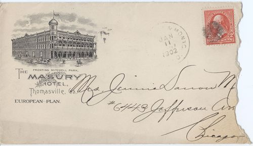 Hubert Darrow to Jennie Darrow Moore, January 11, 1902, envelope