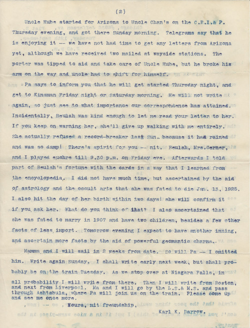 Karl K. Darrow to Ruby J. Splitstone, September 12, 1905, page two