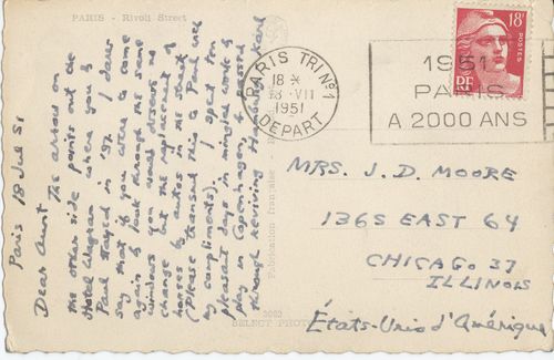 Karl K. Darrow to Jennie Darrow Moore, July 18, 1951, postcard back