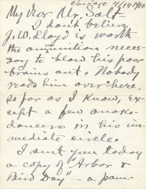 Image 1 of letter from   Howard J. Moore to   Henry S Salt