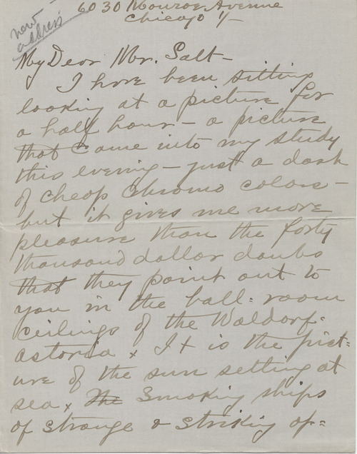 J. Howard Moore to Henry Salt, January 1, 1916, page one