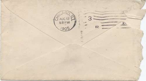Mary Elizabeth Darrow to Jennie Darrow Moore, August 12, 1905, envelope back