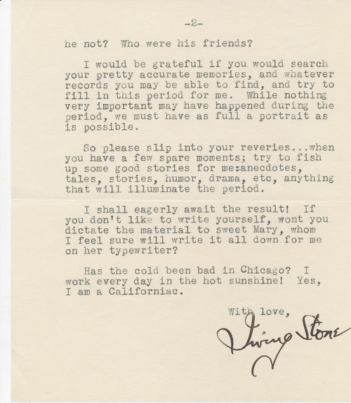 Irving Stone to Paul Darrow, February 16, 1940, page two