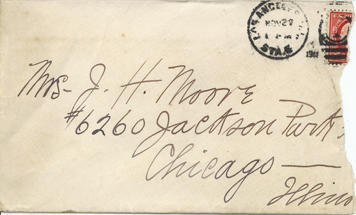 Ruby Darrow to Jennie Darrow Moore, November 25, 1911, envelope front