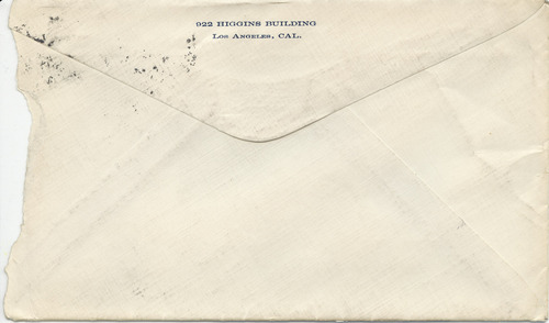 Ruby Darrow to Jennie Darrow Moore, November 25, 1911, envelope back
