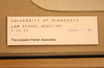 Label on model of Walter F Mondale Hall showing scale of one inch = 20 feet