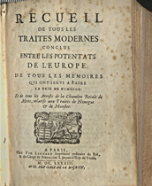 Title page of 'Recueil de tous les traités modernes conclus entre les potentats de l'Europe'